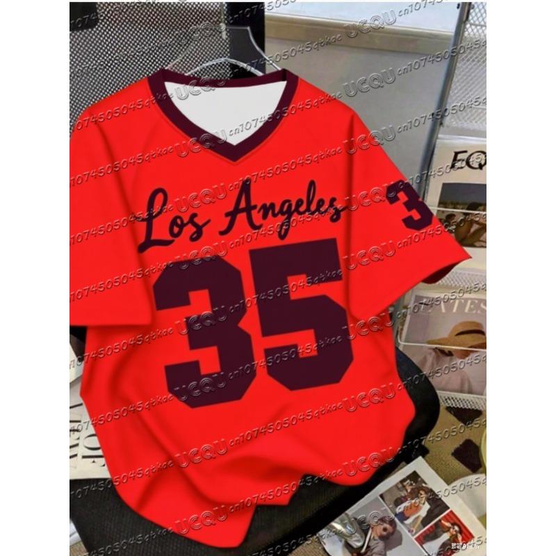 Sommer Modisch NR.35 Print Los Angeles V-Ausschnitt Damen Basic T-Shirt Locker und Bequem Kurzarm T-Shirt Tops Tee
