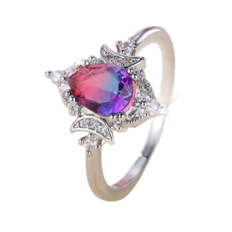 Hot-selling new models gradually change the personality of white K rose blue water drop tourmaline crown ring