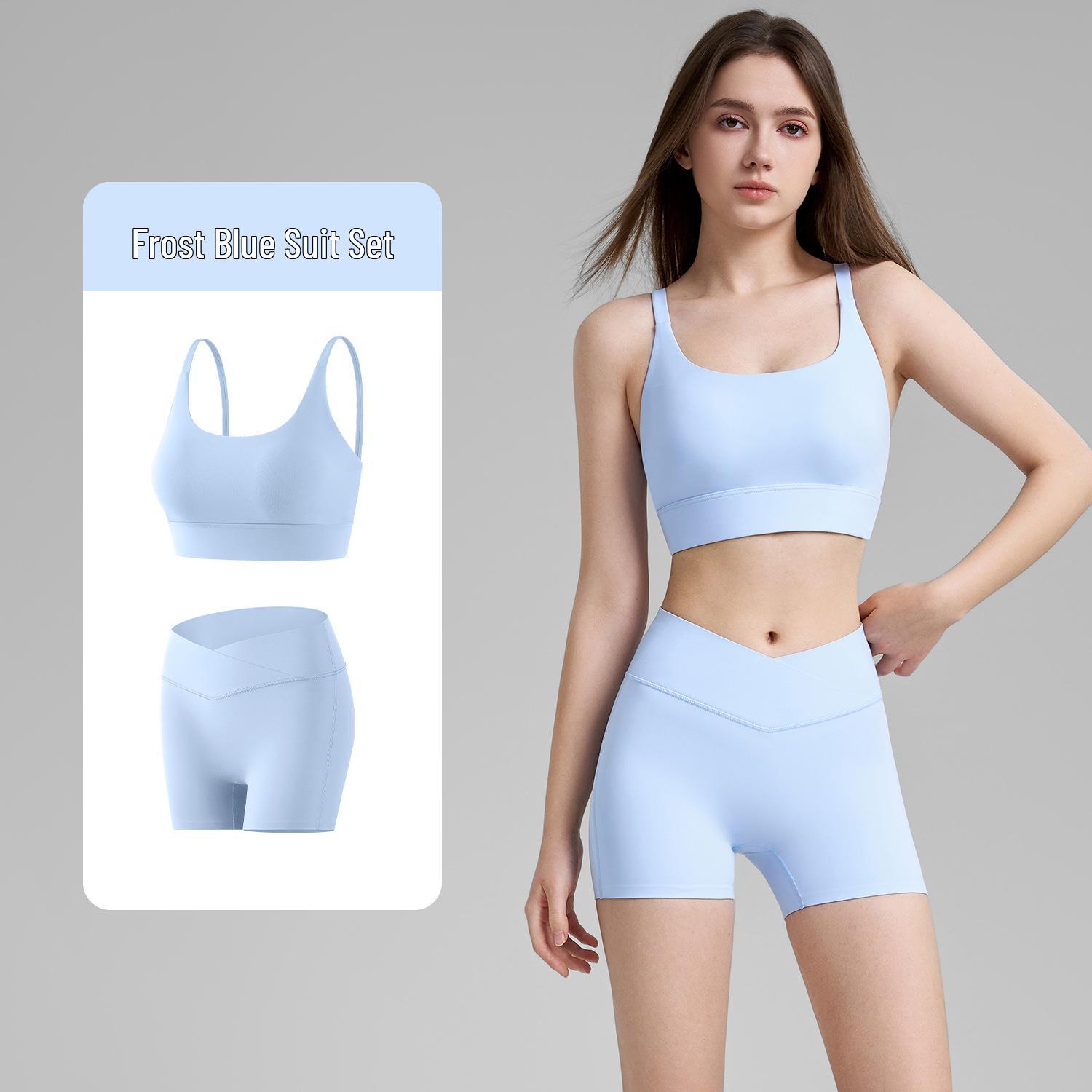 

Women s New Two-Piece Sports Set: Integrated Fixed Cup Bra & Seamless Yoga Shorts Large