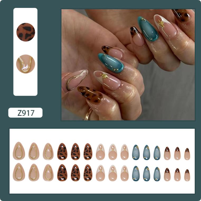 French Style Art Nail Patch 3D Flower Gold Line Fake Nails Reusable Nail Tips For Women Diy Manicure Accessories