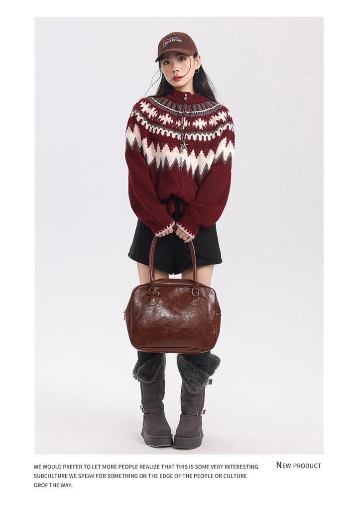 Unisex Fair Isle Wool Cardigan: Spring & Autumn Casual Color Block, Loose Long Sleeve Sweater for Men & Women