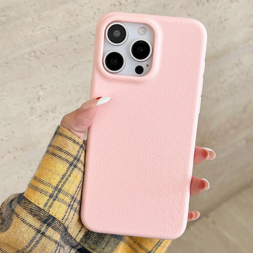 Solid Color Leather Texture Phone Case for iPhone 14/15/16 Pro Max