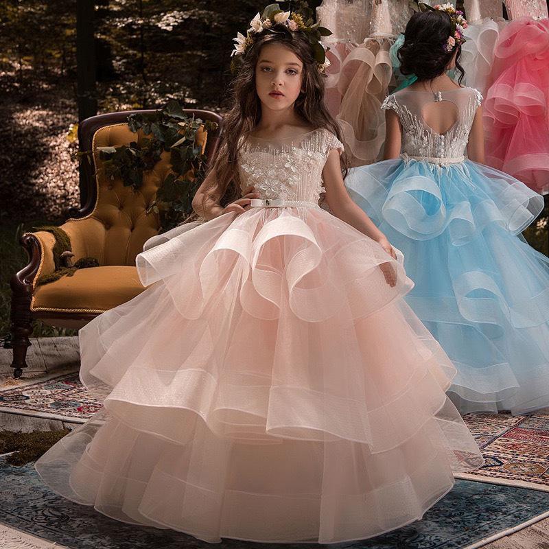 European and American Princess Flower Girl Dress - Long Patchwork Design for Children