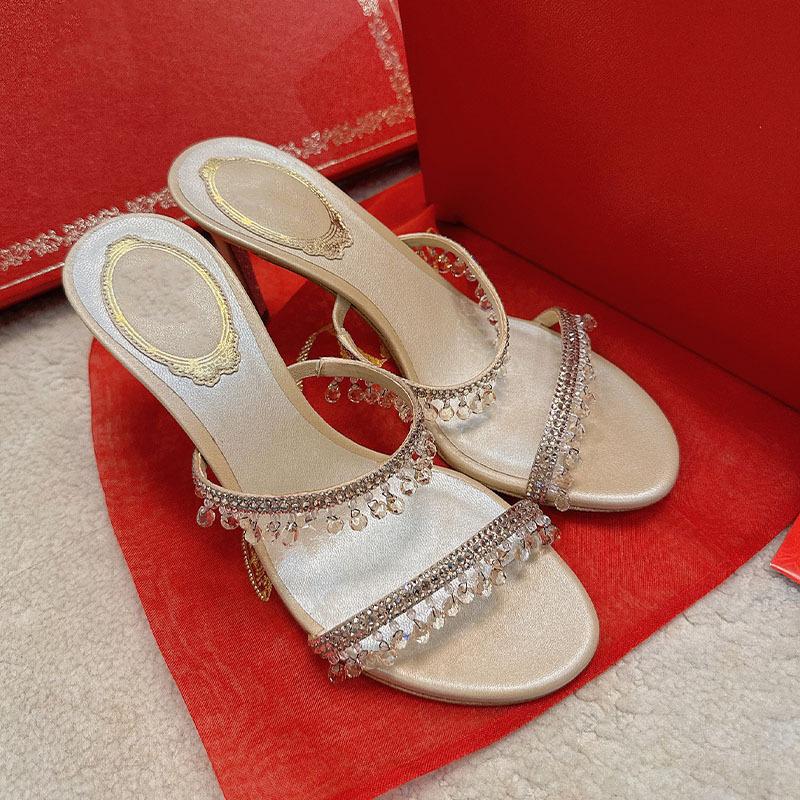 2025 Summer New Water Diamond Sexy High Heels Slim Sandals with Thin Heels High-heeled Stiletto Women's Mule