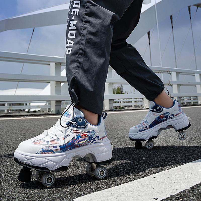 Roller Roller Shoes 4-wheel Deformation Shoes Roller Skates Men's and Women's Adult Runaway Shoes Skating Shoes Shoes with Wheels