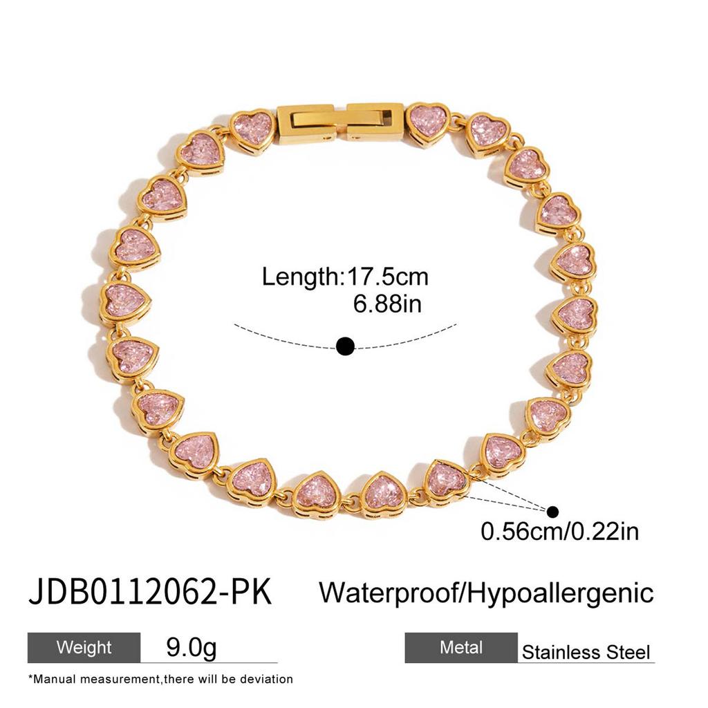 Fine Jewelry 316L Stainless Steel Star Chain Bracelets Women Bling Cubic Zirconia CZ Pink Heart Tennis Chain Bracelet