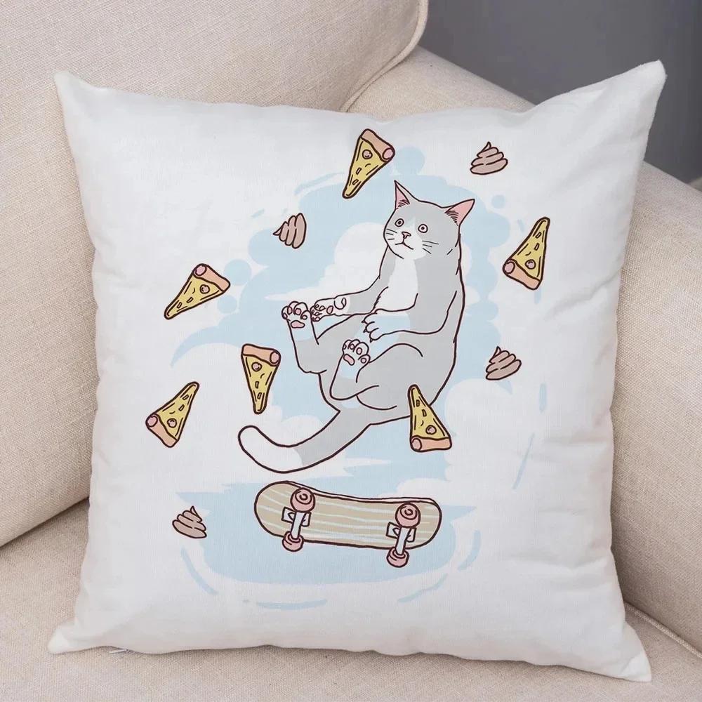 Funny Pet Cat Pillow Case Cute Animal Cushion Cover for Children Room Sofa Peach Skin Home Car Decor Cartoon Pillowcase X