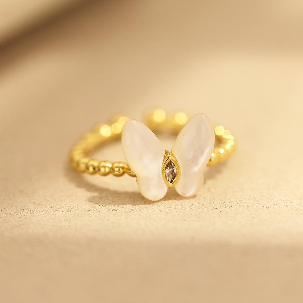 

High-End Simple And Versatile Natural Fritillary Butterfly Ring Opening Adjustable Size Index Finger Ring Women S Ring Temperament