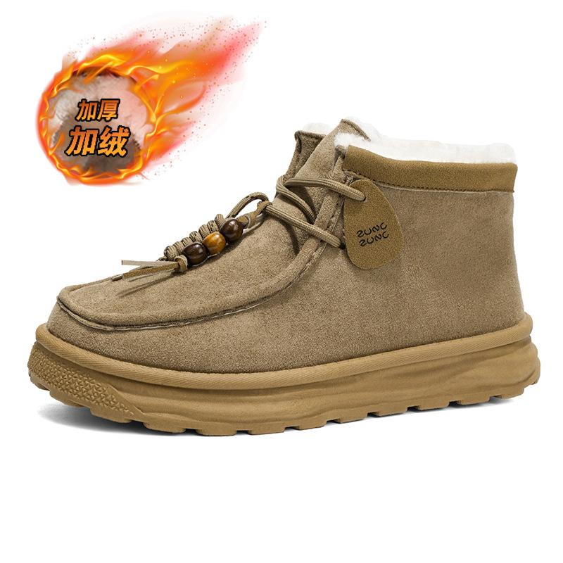 

New Men s Winter Warm Snow Booties Casual Plush Men Boots Designer Suede Leather Cotton Shoes Men s Outdoor Ankle Boots 39 хаки