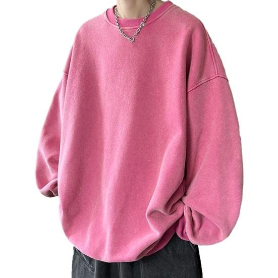 Felpa da uomo autunno inverno o collo pullover caldo tinta unita allentato vintage di media lunghezza streetwear pullover casual spesso caldo da uomo top primaverile