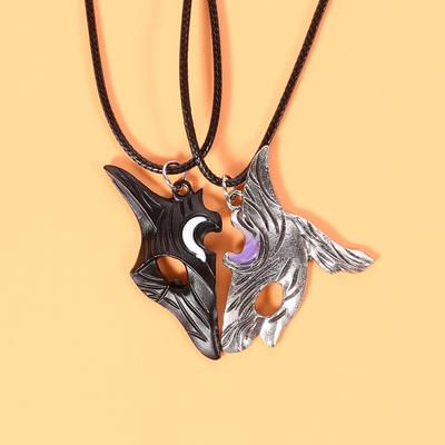 2PCS Antique Copper-plated Necklace Couple Vintage Style League of Legends Peripheral Sheep and Wolf Pendant Jewelry