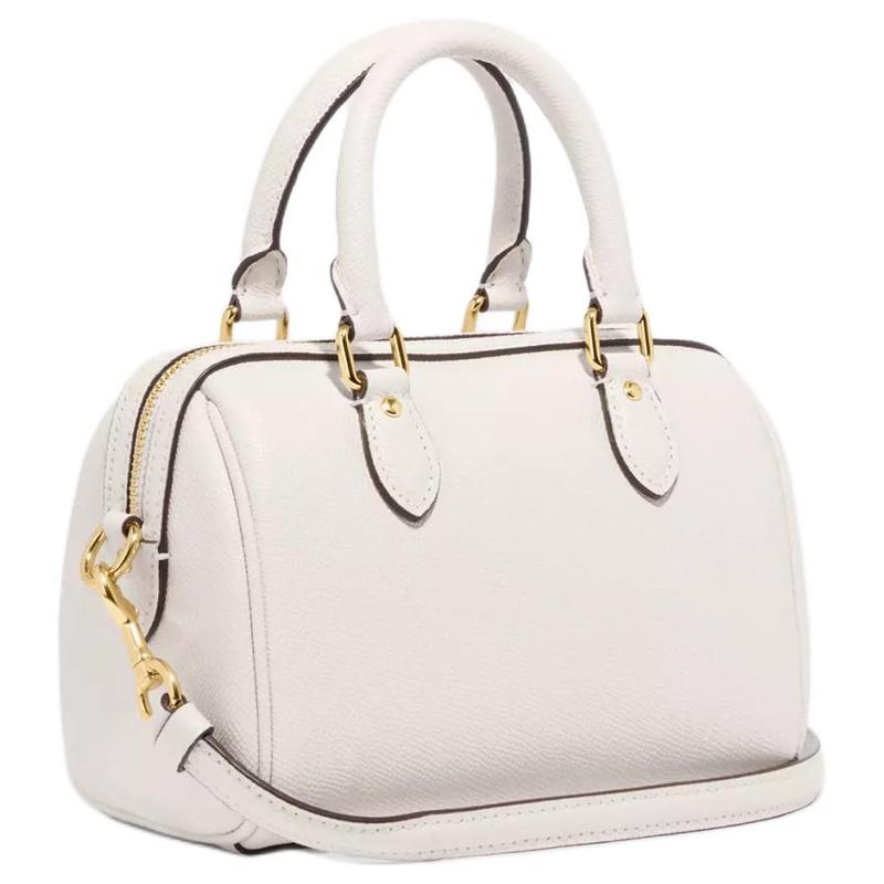 Coach Rowan 18 Metal Logo Zip Closure Recycled Leather Handy Shoulder Crossbody Bag Small Women's White