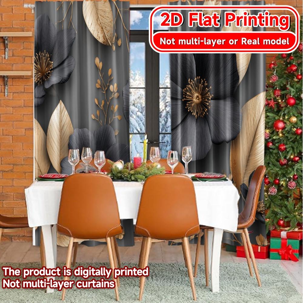 Contemporary Flat Printing Midnight Blossoms Chic Curtains Versatile Polyester Art Deco Festive Ldeal Set Of 2 Made