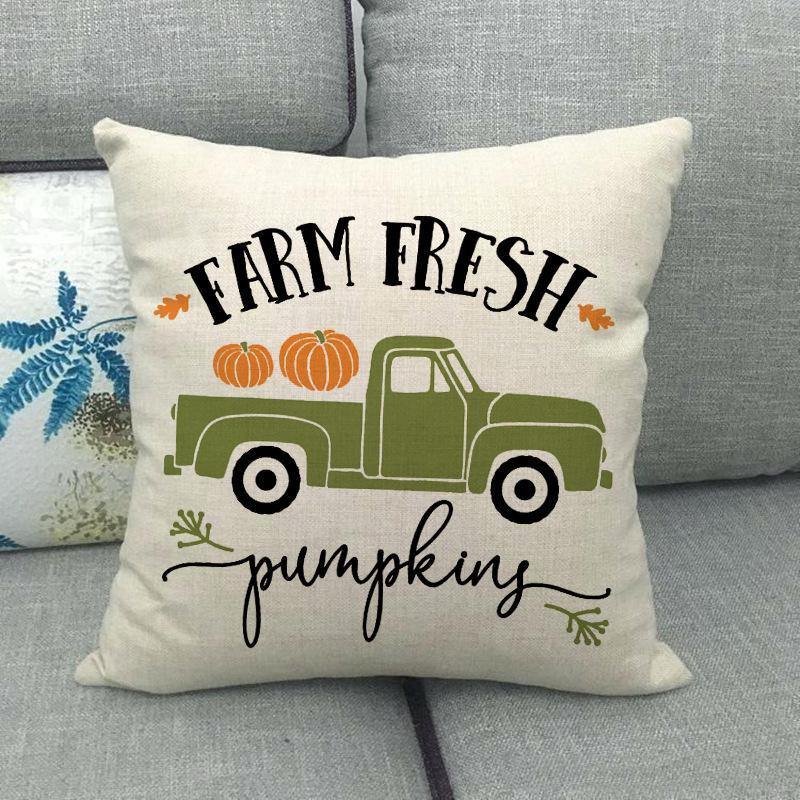 Autumn Thanksgiving Pumpkin Truck Digital Printing Short Plush Pillow Covers For Car Sofa Office Cushion Cover Home Goods