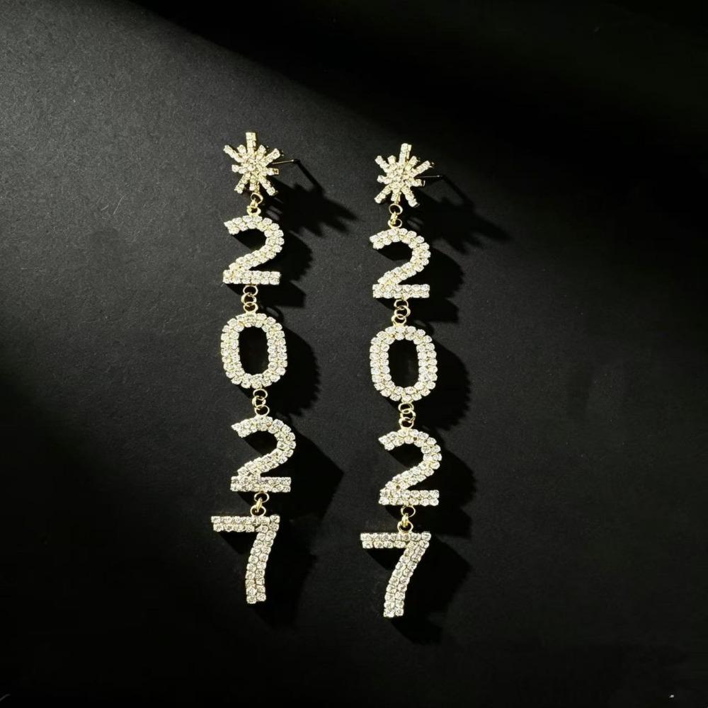 1 Pair/Set Elegant 2027 Digital Earrings Rhinestone Women'S Earrings  Birthday