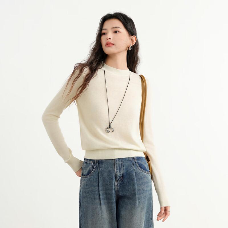 Elva' Island Women's Minimalist Long Sleeve Wool Blend Knit Sweater