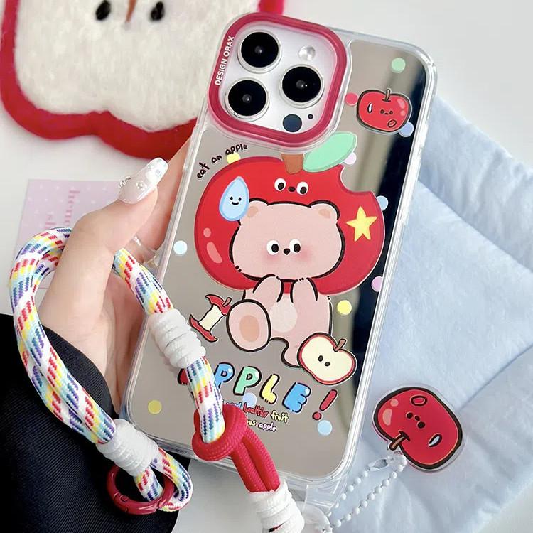 Mirror Anti-theft Lanyard Phone Case Compatible and Suitable for iPhone15 14 13 12 11promax Apple Bear
