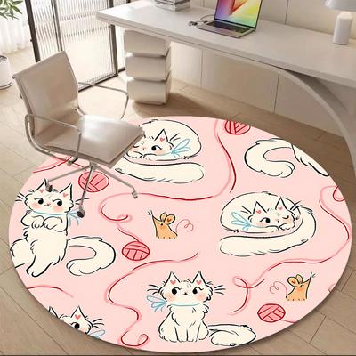 1PC Kittens Yarn Office Round Area Rug, Mat Suitable For Office, Under Office Chairs Bedroom Living Room Home Decor, Room Deco