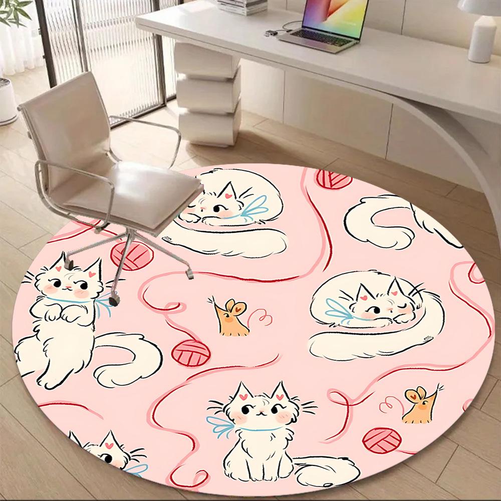 1PC Kittens Yarn Office Round Area Rug, Mat Suitable For Office, Under Office Chairs Bedroom Living Room Home Decor, Room Deco