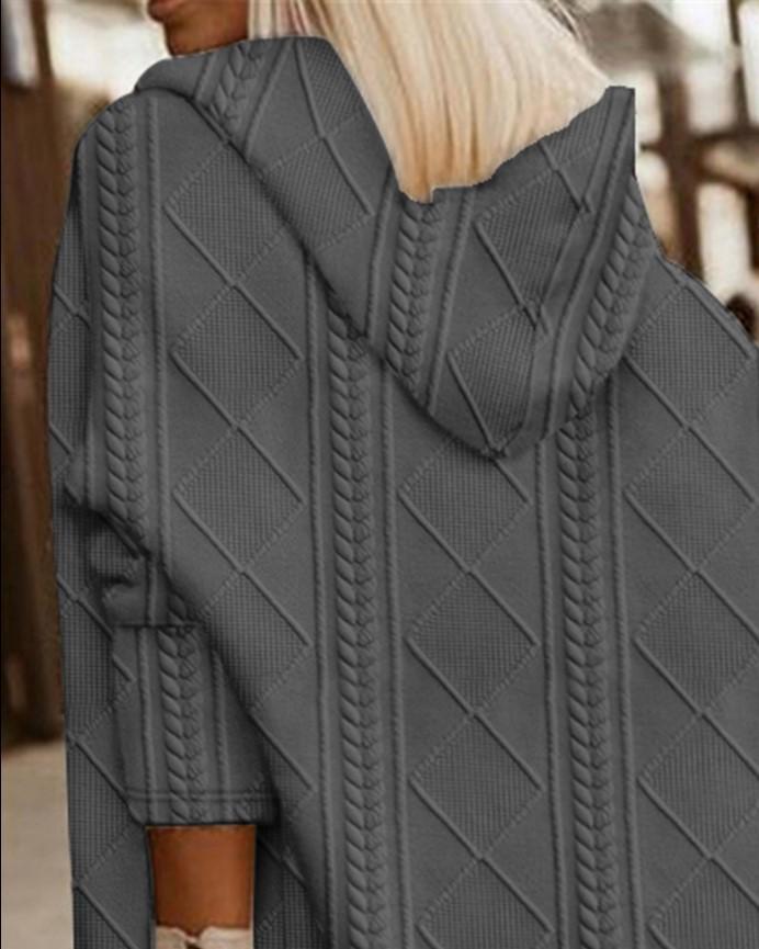 Autumn & Winter Women's Twisted Texture Hooded Mid-Length Windbreaker