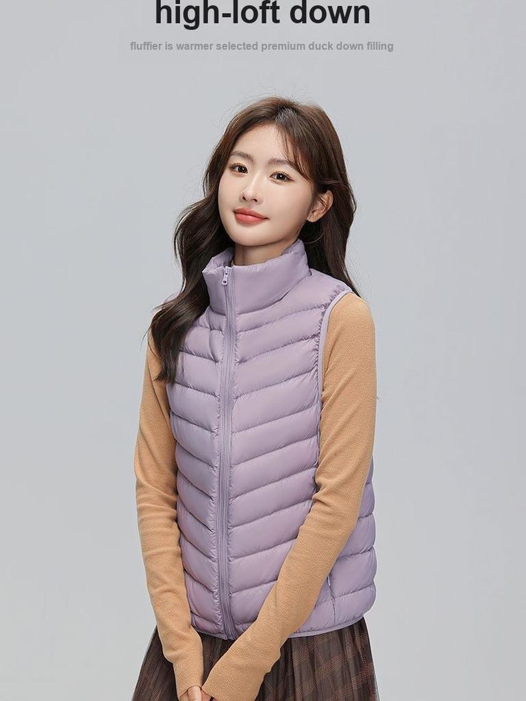Women's Wool Puffer Vest with Stand Collar for Winter Cold Weather