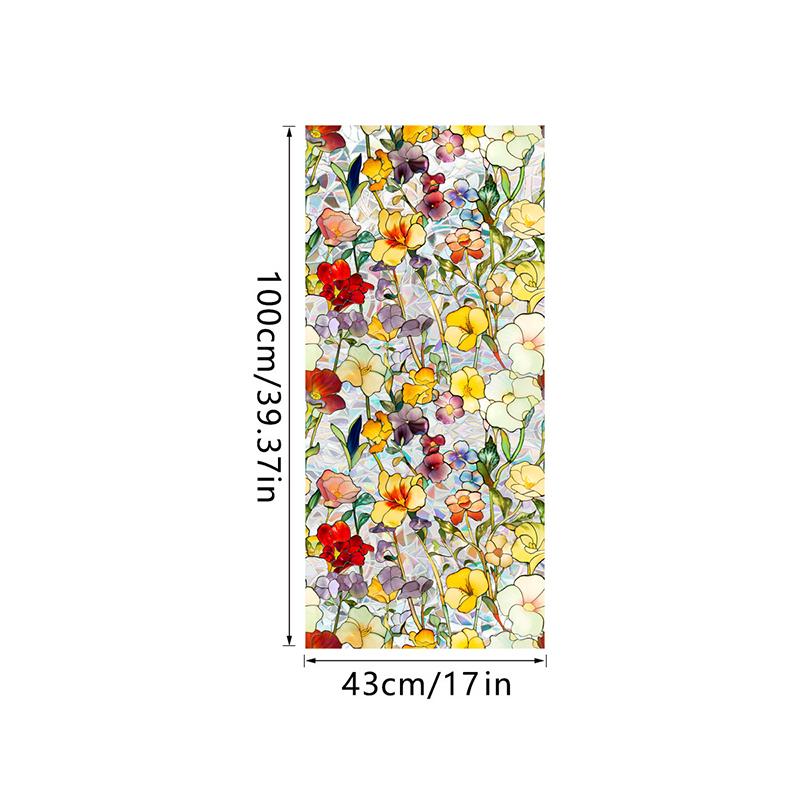 Window Film Static Cling Privacy Protection Stained Glass Film PVC Stained Colorful Plants Flowers Printed Home Decor Stickers