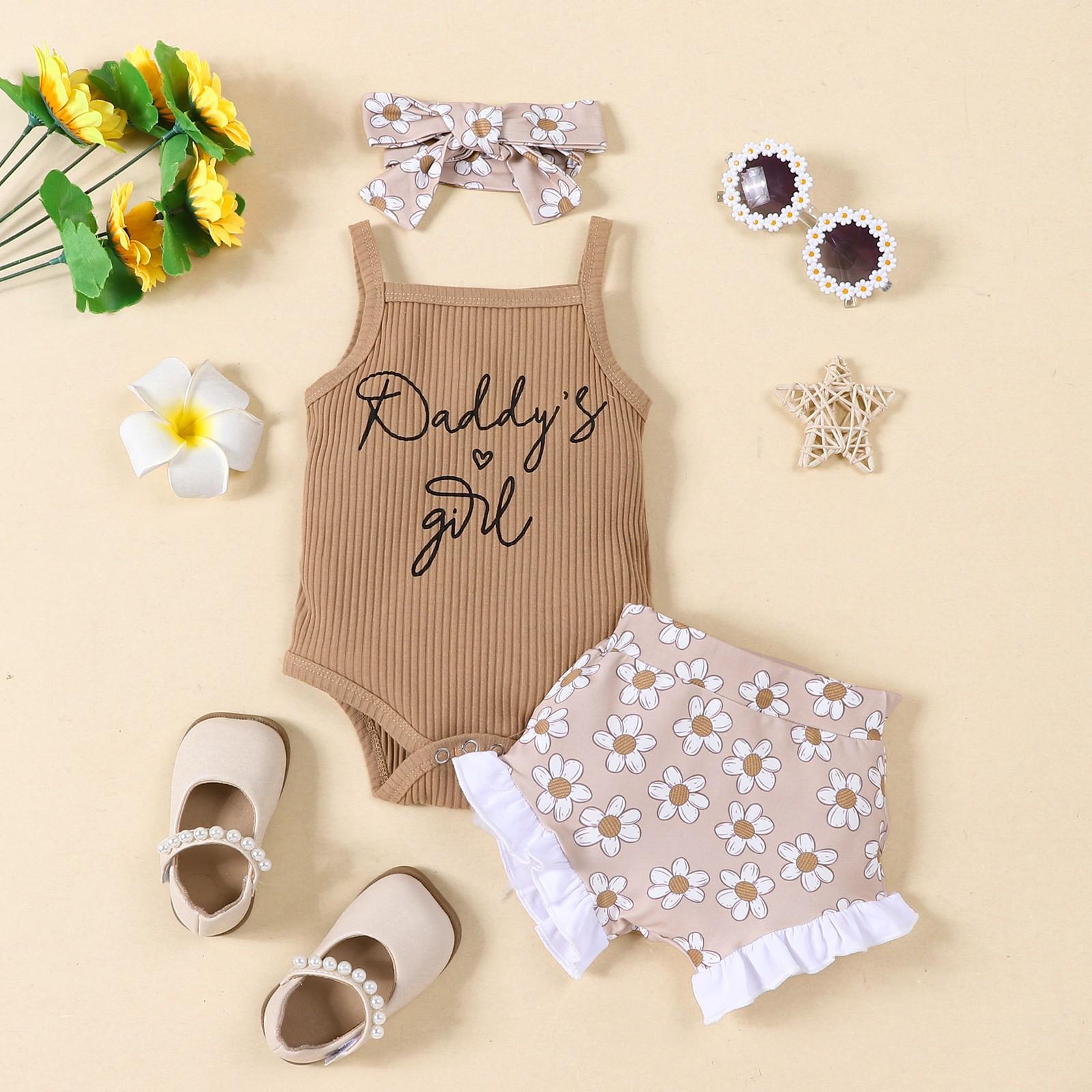 

Baby Summer Sling Romper Father s Day Set Baby Letter Romper Three-Piece Set 70 коричневый