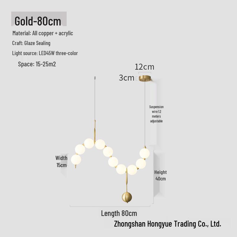 Nordic All-Copper Chandelier: French Pearl Necklace Design with Buddhist Beads and Acrylic for Dining and Living Rooms