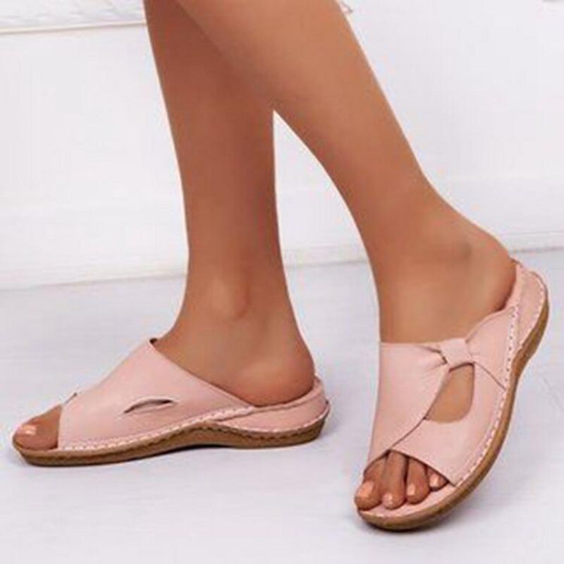 Large size flat-bottomed slippers summer new hollow fish mouth cool slippers wedge heel one-word slippers