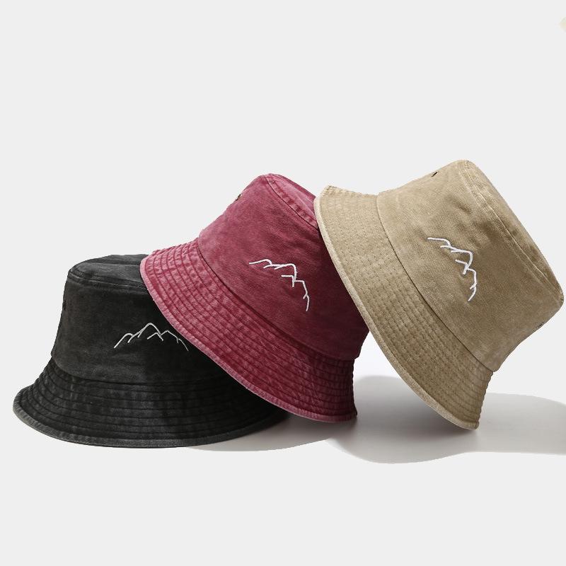 European and American Washed Old Mountain Embroidery Fisherman Hat Retro Men and Women Outdoor Sports Mountaineering Fishing Hat