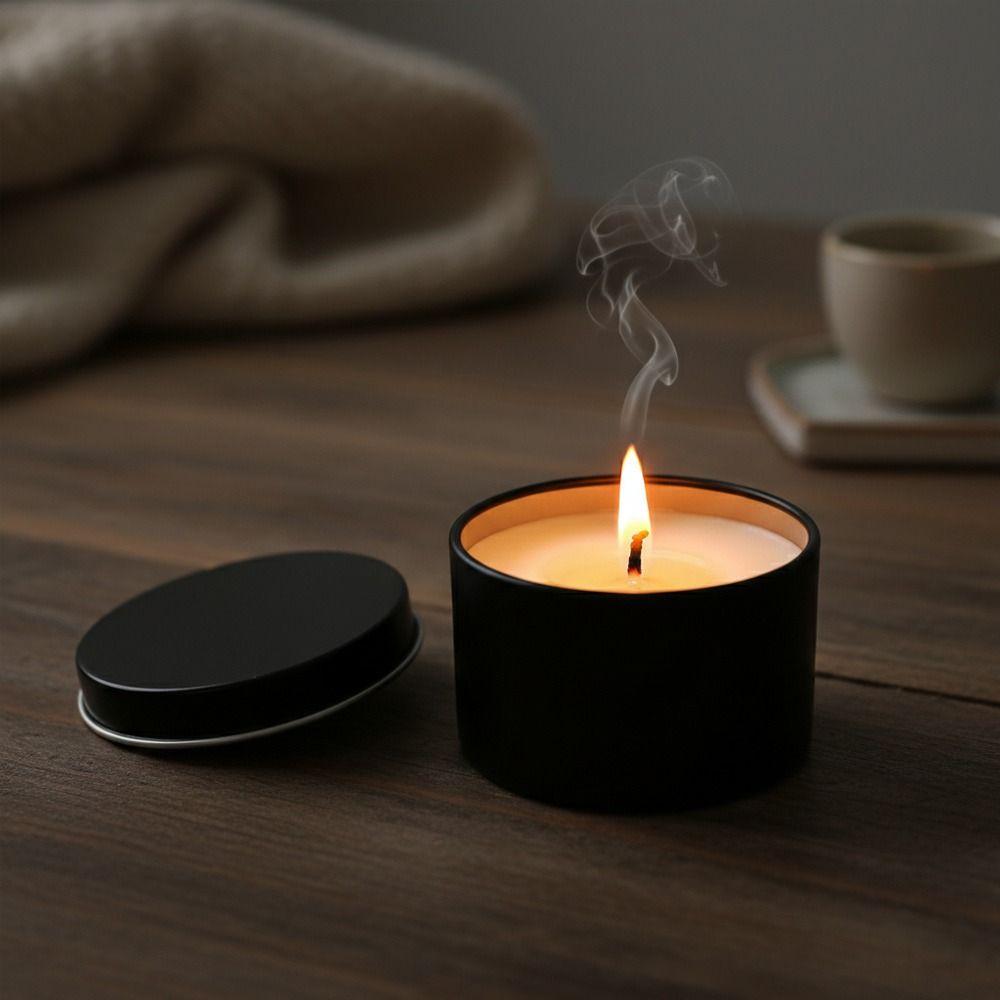 With Spout Round Candle Container Black Silver Color Empty Storage Can Metal Tin Aromatherapy
