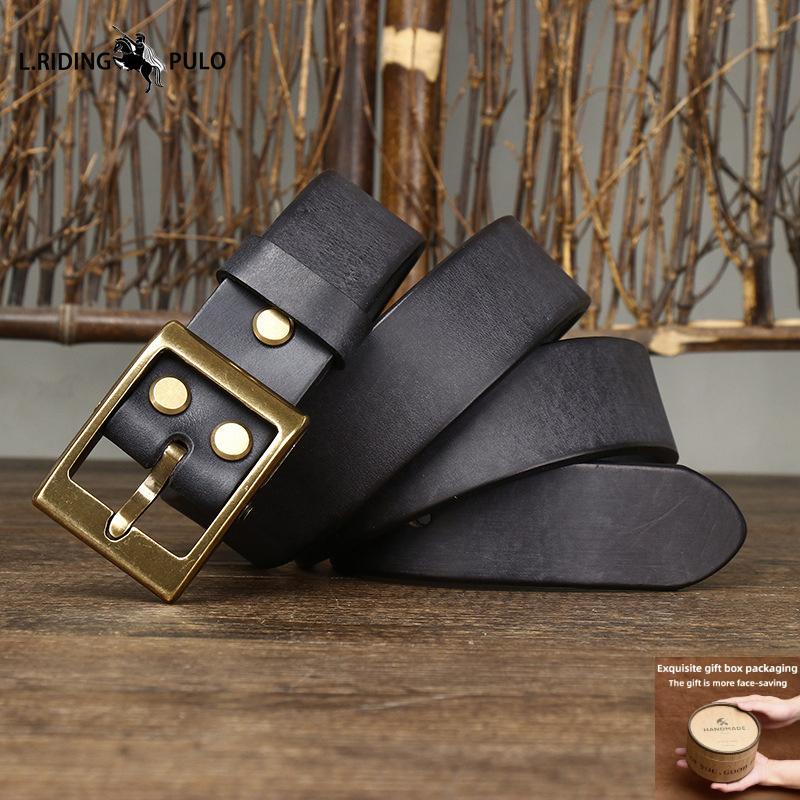 Thickened Genuine Leather Cowhide Belt Men's Genuine Leather Pin Buckle Retro Copper Buckle Casual All-match Belt