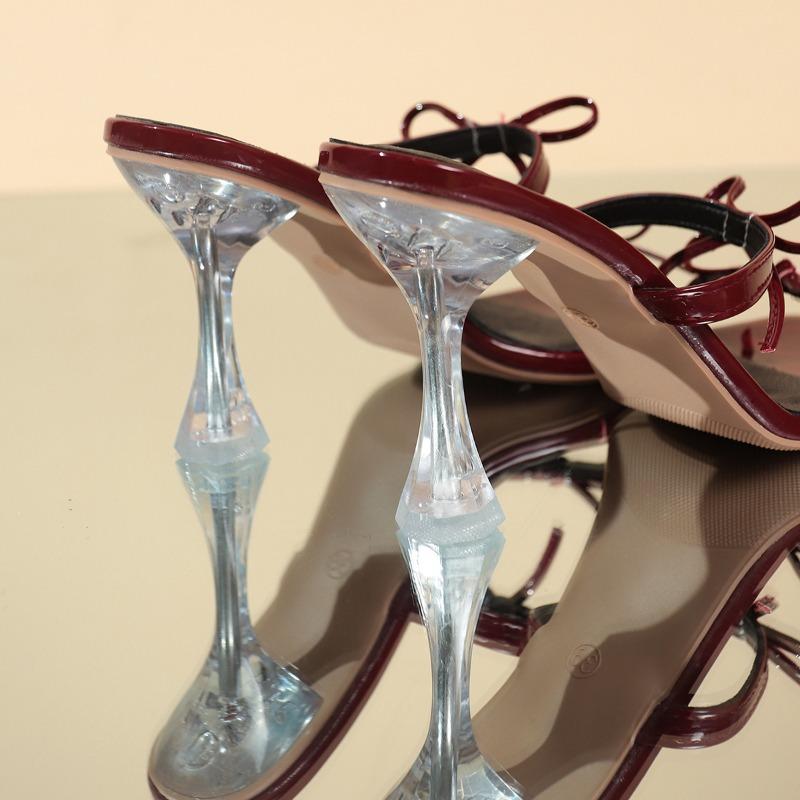 Mode Damen 2025 Sommer Internet-berühmte Neue Schlanke und Hochhackige Sandalen mit Wasserdiamant-Schleifen zum Darübertragen