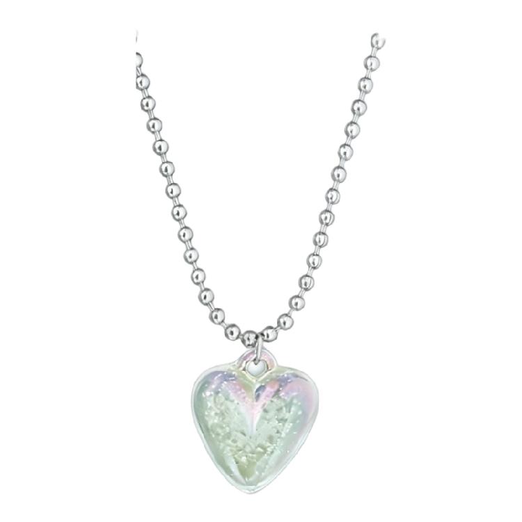 

Unique Bubble Heart Necklace With Beaded Chain Titanium Steel Construction Clavicle Chain Accessory For Women прозорий