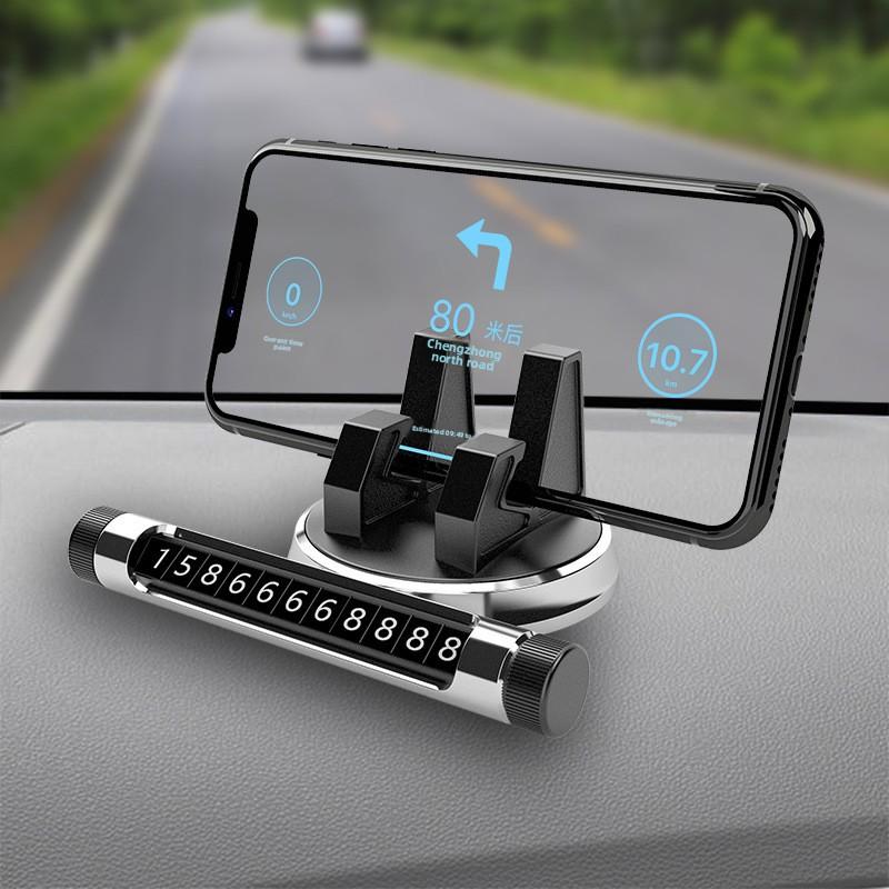Multifunction 360 Rotatable 2-in-1 Car Phone Holder Aromatherapy ABS Material Temporary Parking Number Plate Dashboard Mount