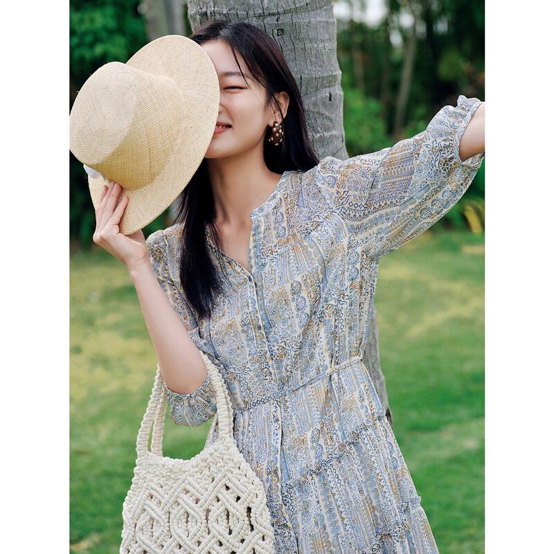 JZ ANNAKO Elegant Ethnic Chiffon A-Line Dress