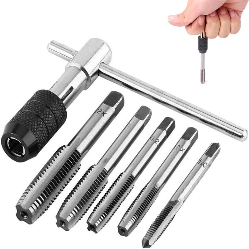 6pcs Tap Wrench Tool Set Adjustable T-Handle Tap Holder Wrench With Machine Screw Thread Metric Plug Taps M3 M4 M5 M6 M8 Taps