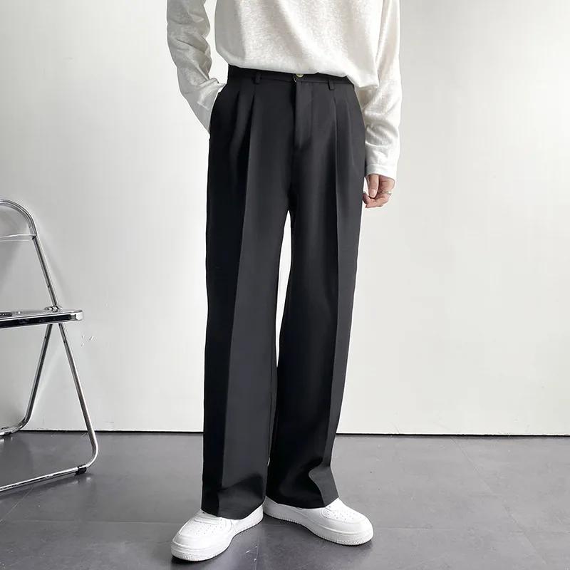 Men Straight Pants Fashion Korean Loose Suit Trousers Casual Draped Baggy White Wide Pant Male Streetwear