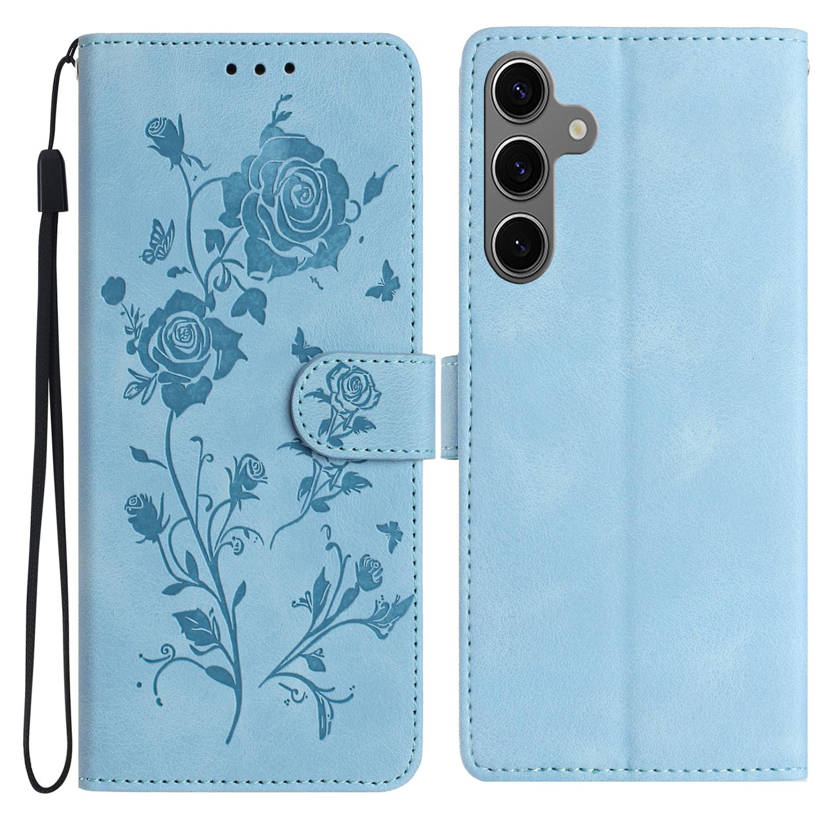 

For Samsung Galaxy S24 FE Wallet Case Rose Pattern Imprinted Leather Flip Stand Phone Cover D