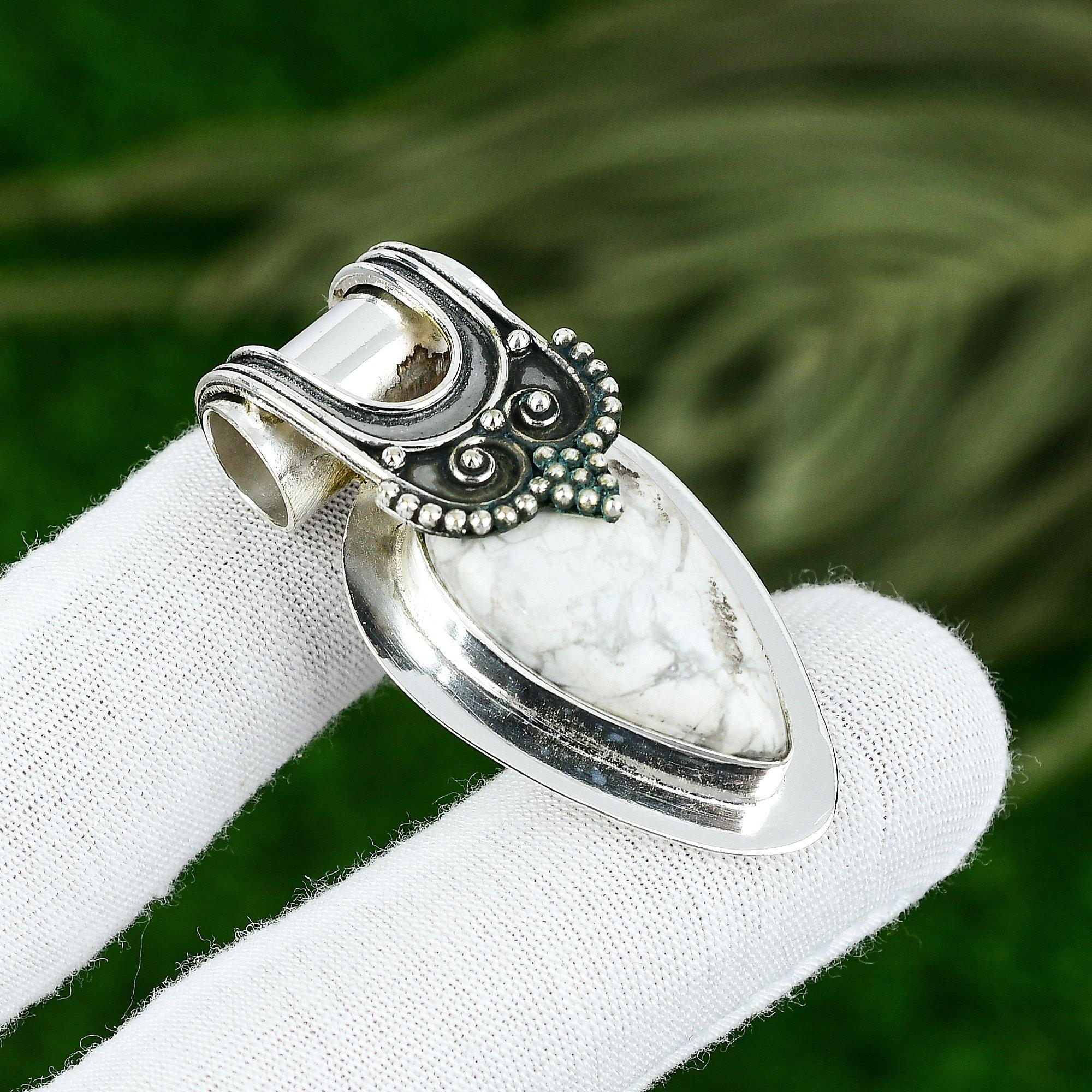 

Sterling Silver Pear Crown Chakra Howlite Stone Daughter Bezel Birthday Pendant