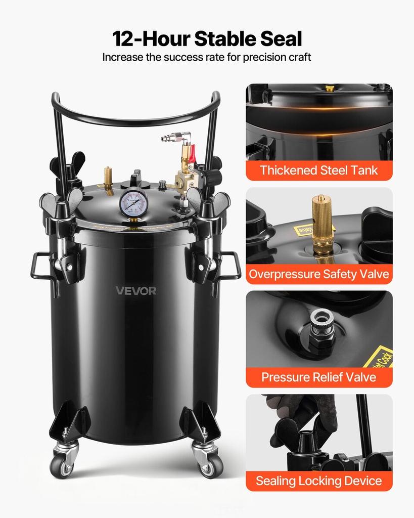 Pressure Pot Paint Tank, 30 L Heavy Duty Steel Pressure Pot Tank, Spray Paint Pressures Pots with Three Quick-Connect Couplers for Home Use, DIY, Art