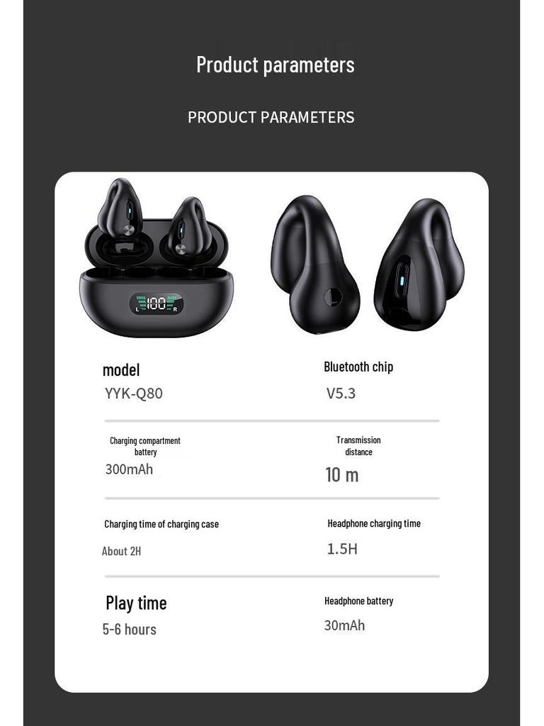 Cross-border Wireless Noise-Cancelling Over-ear Bluetooth Sports Earbuds with Large Battery and Ear Clip Design