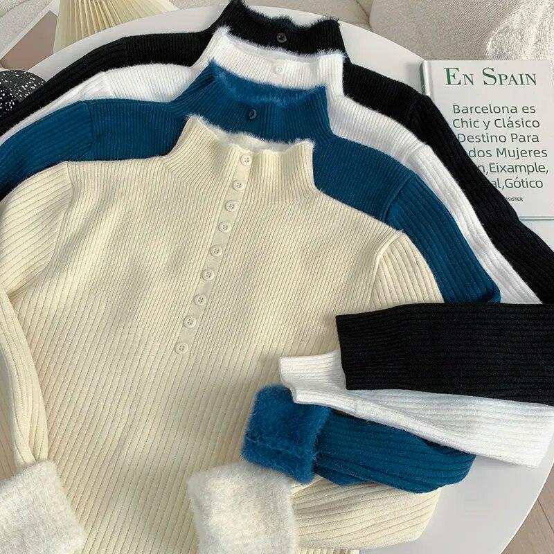 Autumn Winter Casual Thickened Cashmere Sweater Women Office-lady Warm Knitted Long Sleeve Pullovers Fashion Warm Tops 29470
