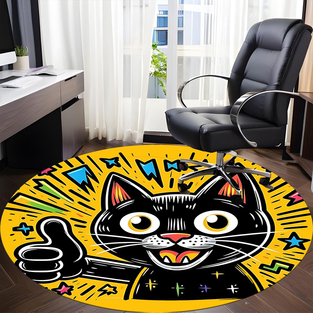 1pc Cat Party Office Round Area Rug, Under Office Chairs Bedroom Living Room Home Decor, Room Deco