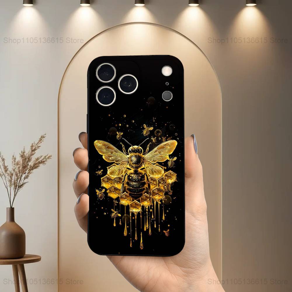 

Cute Art Yellow Bees Phone For iPhone 13,12,15,14,11,16,17,Plus,Pro Max,XS,X,XR,SE,Mini,8,7,Soft Silicone Black iPhone17Promax