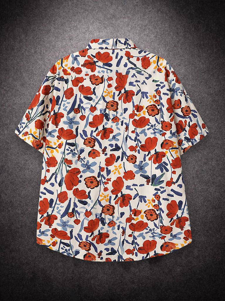 Oversized Loose Short Sleeve Flower Print Hawaii Beach Summer Men Shirt Student Couples Fashion Casual Mens Clothing