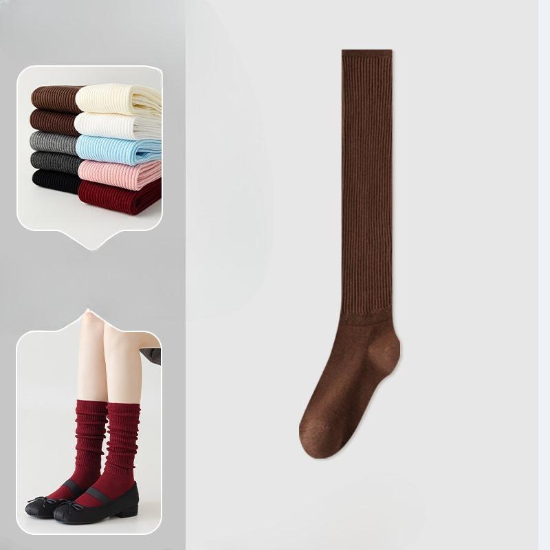 Ankela Red Socks, Women's Calf Socks, Pure Cotton Autumn and Winter Angora Red Knee-high Socks, Vertical Boneless Socks, Pile Socks