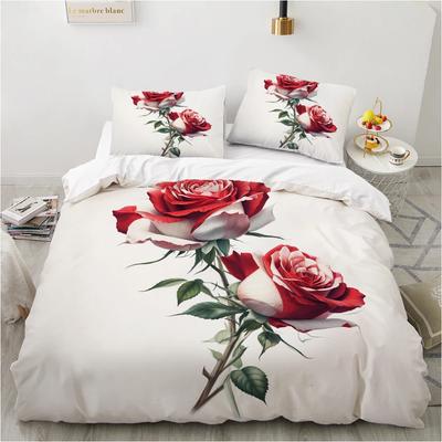 3pcs White Red Romantic Rose 3D Printed Bedding Set Cozy Soft Duvet Cover King Queen Twin Size Birthday Gift Bedroom Decoration