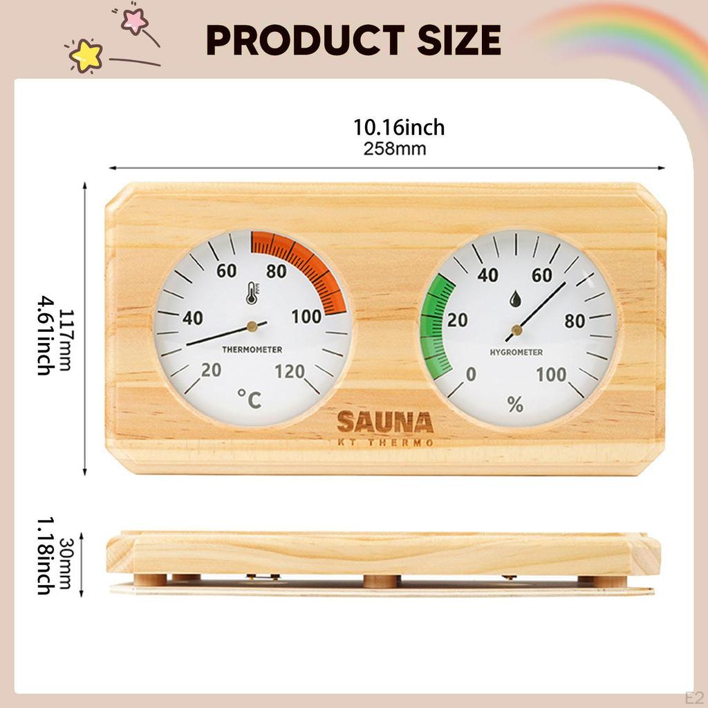 2-in-1 Hygrometer/hygrothermograph for Sauna, Wall-mounted, Wooden, Easy Installation. Temperature