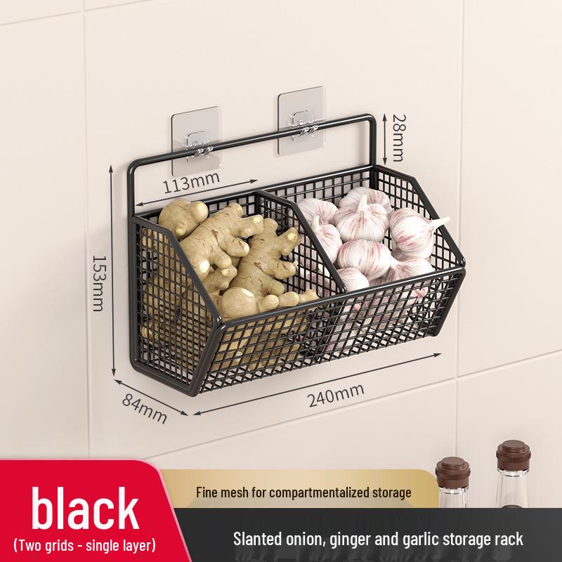 Punch-Free Wall-Mounted Kitchen Rack for Onion, Ginger, and Garlic Storage